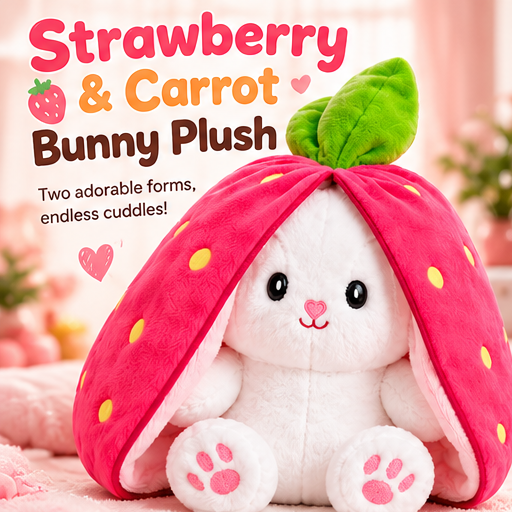 Strawberry Bunny Soft Toy - reversible strawberry carrot plush