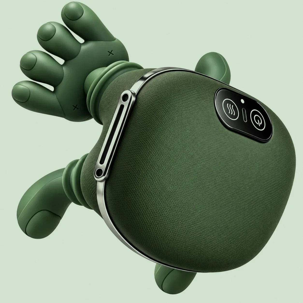 Green portable shiatsu neck and back massager with heat and power buttons