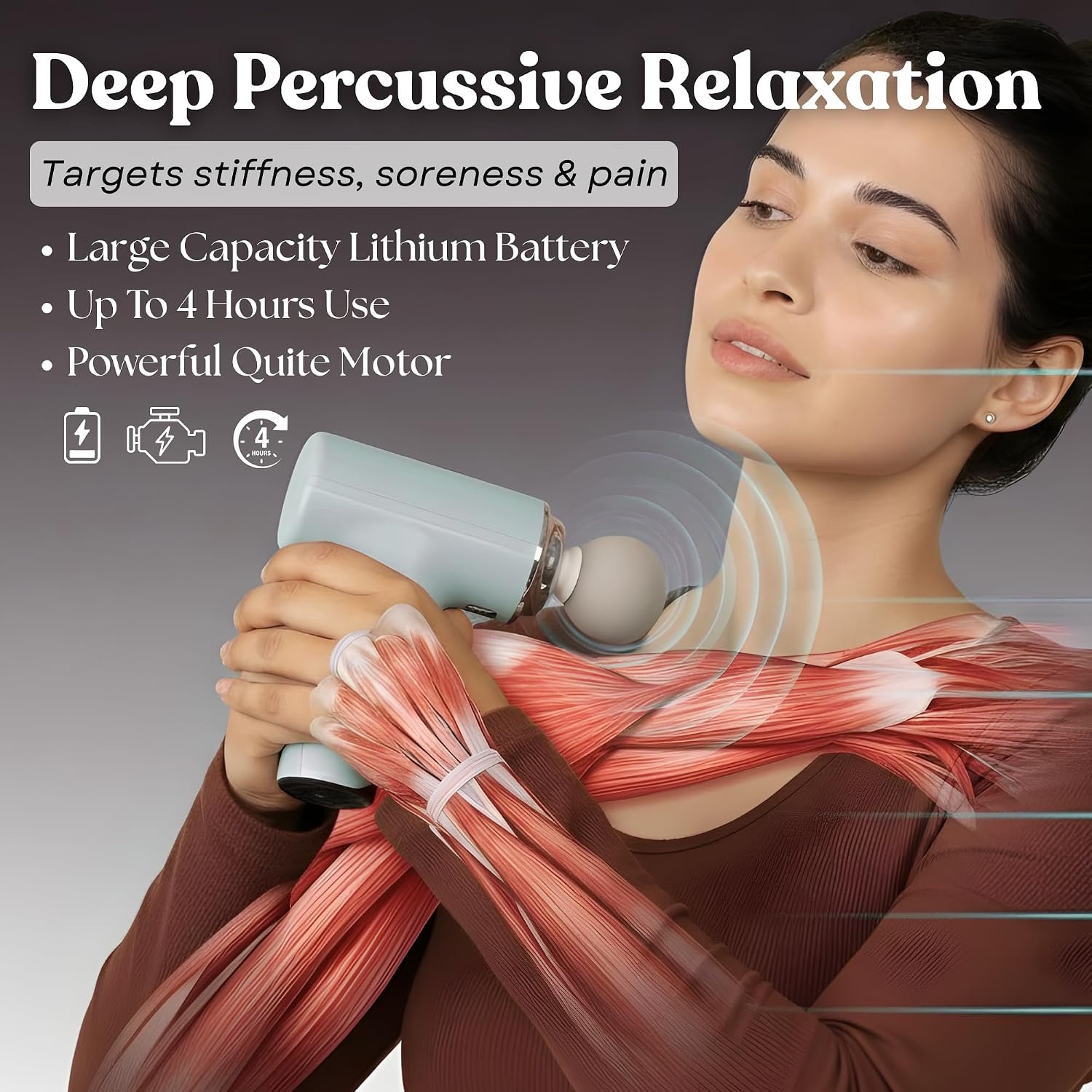 Cordless massage gun with large capacity battery up to 4 hours use