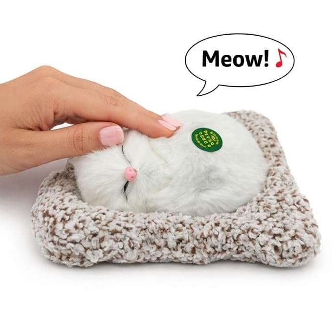 Sleeping cat plush toy in white with soft cushion